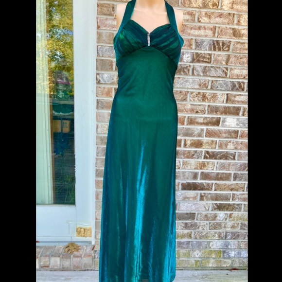 Vintage 90s Emerald Forest Green Shimmer Fairycore Whimsygoth Formal Prom Dress - Picture 7 of 10